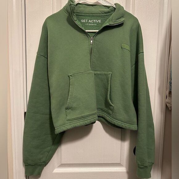 Set Active Half Zip Cropped Sweatshirt Pullover in Lucky Green Size Medium - Picture 4 of 9